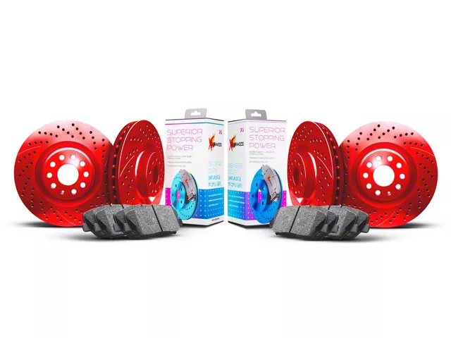 xbrakes-f250-xi-series-8-lug-brake-rotor-pad-kit-red-xid168014011601169114011603r.CC42934 Xbrakes Xi Series 8-Lug Brake Rotor and Pad Kit; Front and Rear; Red - Image 1