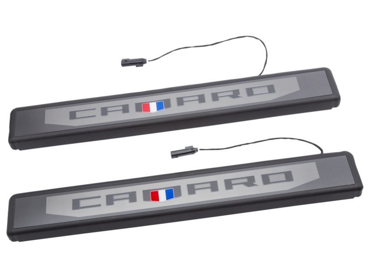 84127637-1 Chevrolet Illuminated Front Door Sill Plates Stainless Steel With Camaro Logo - Image 1