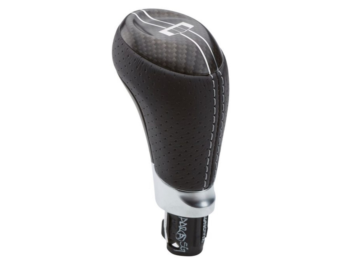 84501967 Chevrolet Performance Automatic Transmission Shift Knob With Light Gray Stitching And Carbon Fiber Cap - Image 1